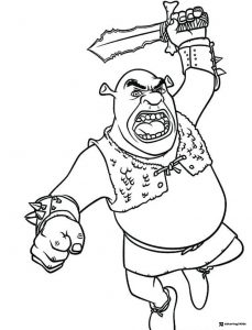Shrek Coloring Page Holding a Sword Aggressively
