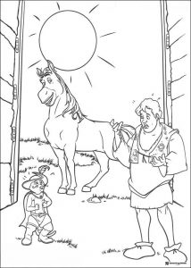 Shrek Donkey Puss in Boots outside coloring page