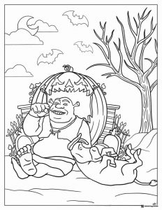 Shrek Donkey and Halloween pumpkin coloring page