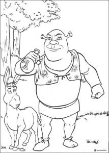 Shrek and Donkey standing together coloring page