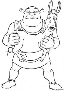 Shrek holding Donkey coloring page