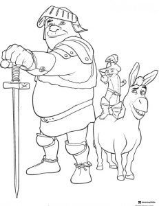 Shrek in armor with sword Donkey Puss in Boots