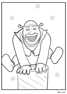 Shrek laughing sitting on a box coloring page