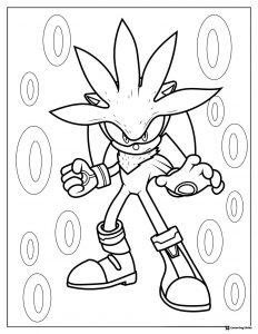 Silver the Hedgehog Action Pose Coloring Page with Floating Rings