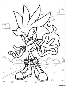Silver the Hedgehog Using Powers in Grassy Field Coloring Page