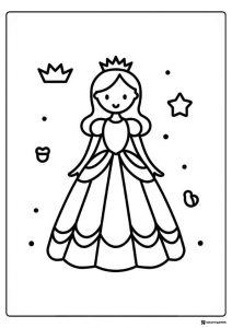 Simple Princess Coloring Page with a Crown and Stars