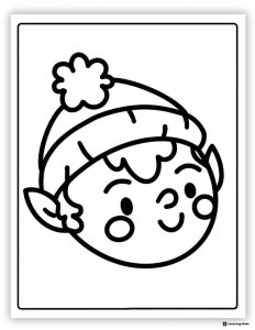 Simple elf head coloring page with a pom pom hat