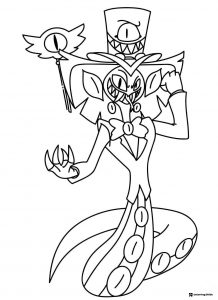 Sir Pentious Hazbin Hotel Coloring Sheet with staff