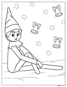 Sitting Elf Coloring Page with Stars and Bells