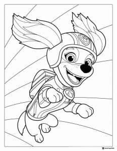 Skye Action Pose Coloring Page with Dynamic Background