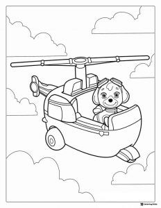 Skye Coloring Page in Her Helicopter in the Sky