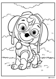 Skye Coloring Page with Aviator Goggles and Scarf