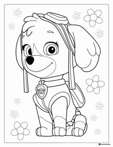 Skye Coloring Page with Flowers Background