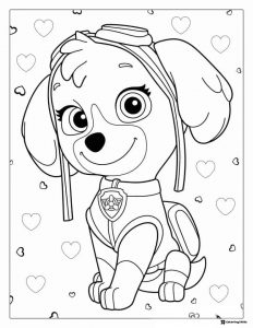 Skye Coloring Page with Hearts Background