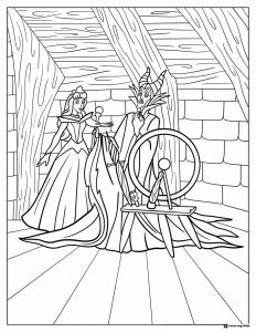 Sleeping Beauty and Maleficent Spinning Wheel Coloring Page