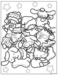 Sleeping Sanrio Characters Stars Coloring Page 1