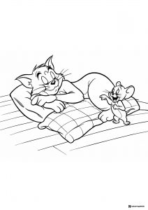 Sleeping Tom and happy Jerry coloring page