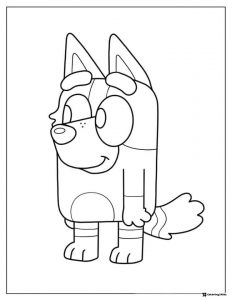Smiling Bluey Coloring Page with Tail Curved to the Side