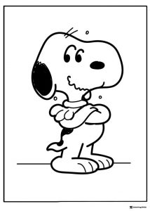 Snoopy Coloring Page with Paws Crossed and Expression