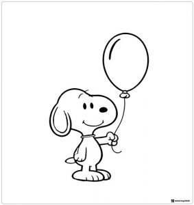 Snoopy Coloring Sheet Holding a Balloon
