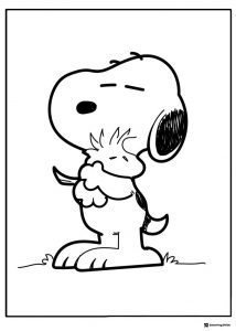 Snoopy Coloring Sheet Holding a Feather