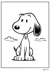 Snoopy Coloring Sheet Sitting with Small Clouds