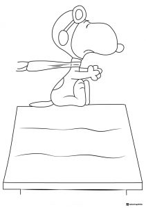 Snoopy Pilot Coloring Sheet on his Doghouse