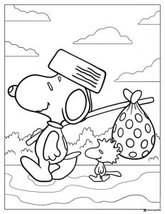 Snoopy and Woodstock as hobo travelers Coloring Page
