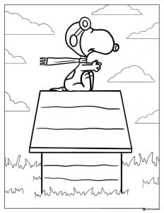 Snoopy as Red Baron on his doghouse Coloring Page