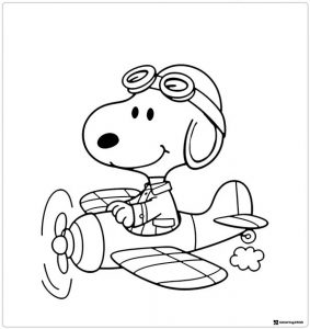 Snoopy as a pilot in an airplane Coloring Page