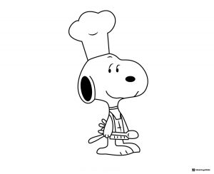 Snoopy chef with apron and spoon coloring page