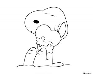 Snoopy holding a heart coloring page