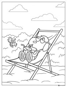 Snoopy relaxing in a beach chair with drink Coloring Page