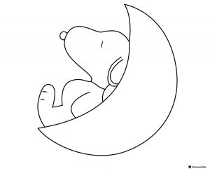 Snoopy sleeping on a crescent moon coloring page