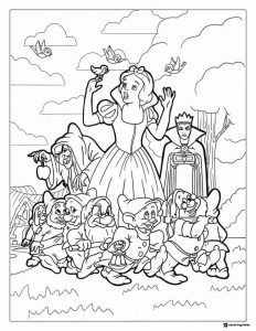 Snow White Evil Queen and Dwarfs Coloring Page