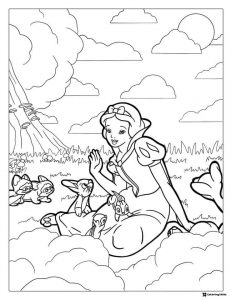 Snow White Sitting with Forest Animals Coloring