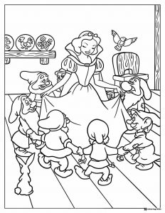 Snow White and Seven Dwarfs Dancing Coloring Page