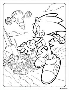 Sonic Attacking Robot Coloring Page