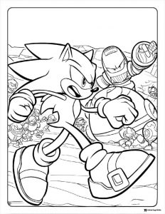 Sonic Battling Robots Coloring Page in action