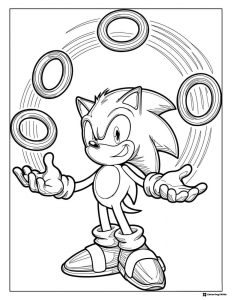 Sonic Coloring Sheet with Rings Spinning Around His Hands