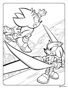 Sonic Fighting Shadow Coloring Page with swords