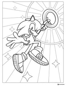 Sonic Grabbing Ring Mid Air Coloring Page with Stars