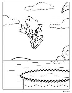 Sonic Jumping Over Chasm Coloring Page