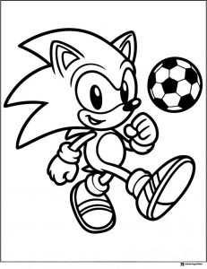 Sonic Kicking a Soccer Ball Coloring Page with Action Lines