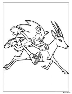 Sonic Racing with Antelope Coloring Page in Full Sprint
