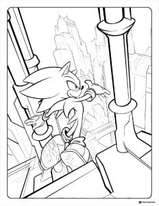 Sonic Running Coloring Page on a building ledge