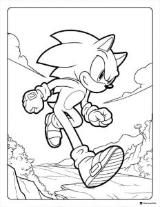 Sonic Running Coloring Page on a cliffside