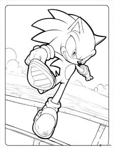 Sonic Running Coloring Page on a metallic beam