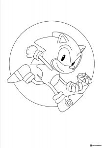 Sonic Running with Chaos Emerald Coloring Sheet