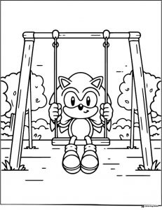 Sonic Sitting on a Swing at the Park Coloring Page